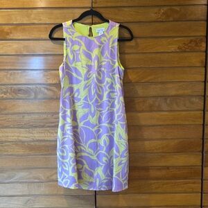 Nicole Miller Lavender and Lime Floral Sleeveless Shift Dress